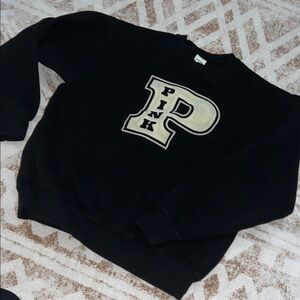 PINK Victoria's Secret Black Crewneck with Cream 'P' Logo